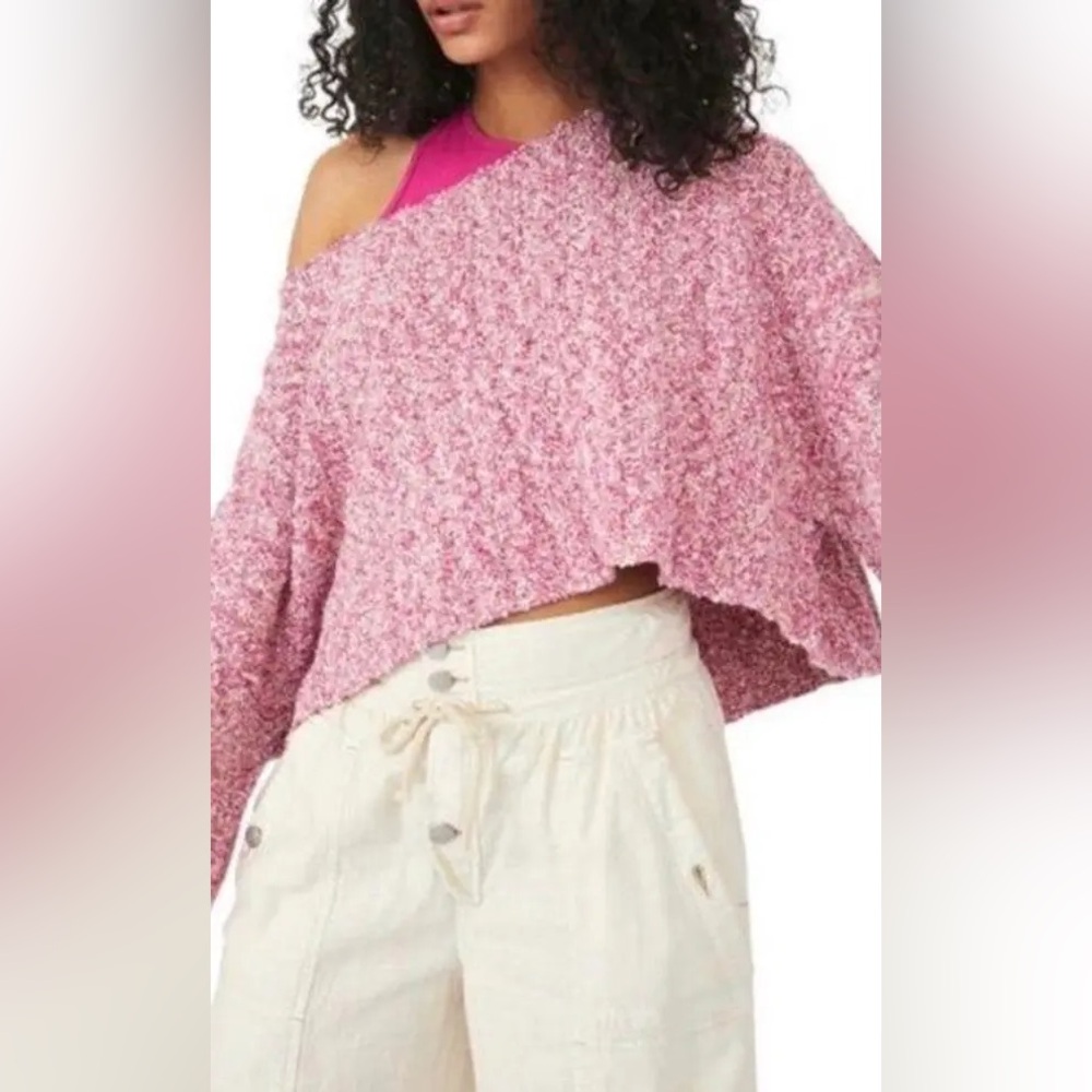 Free People Good Day Pullover Short Sleeve Cropped Sweater Pink Rose NWOT Medium